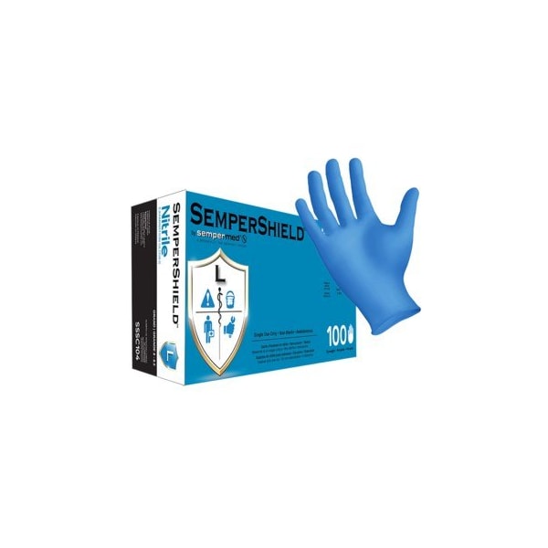 Sempermed SemperShield, Disposable Gloves, 6 mil Palm, Nitrile, Powder-Free, Large, 1000 PK, Blue SSSC104 - main
